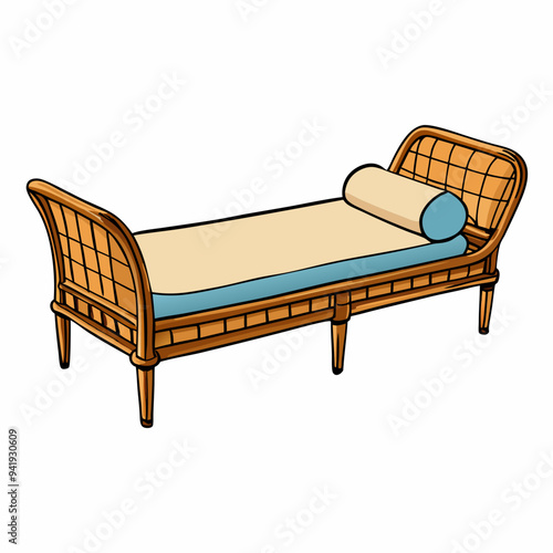 Minimalist Rattan Daybed on White Background vector