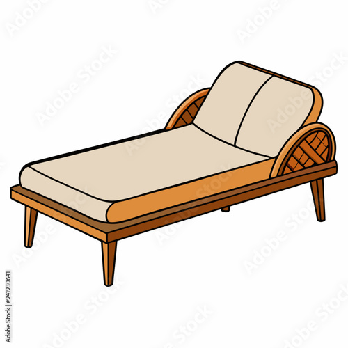 Minimalist Rattan Daybed on White Background vector