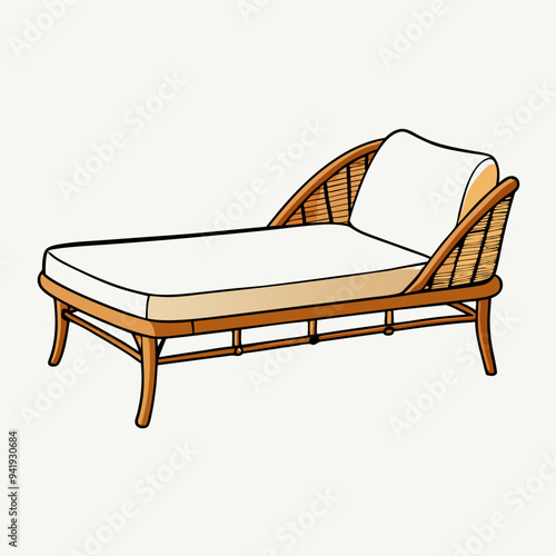 Minimalist Rattan Daybed on White Background vector