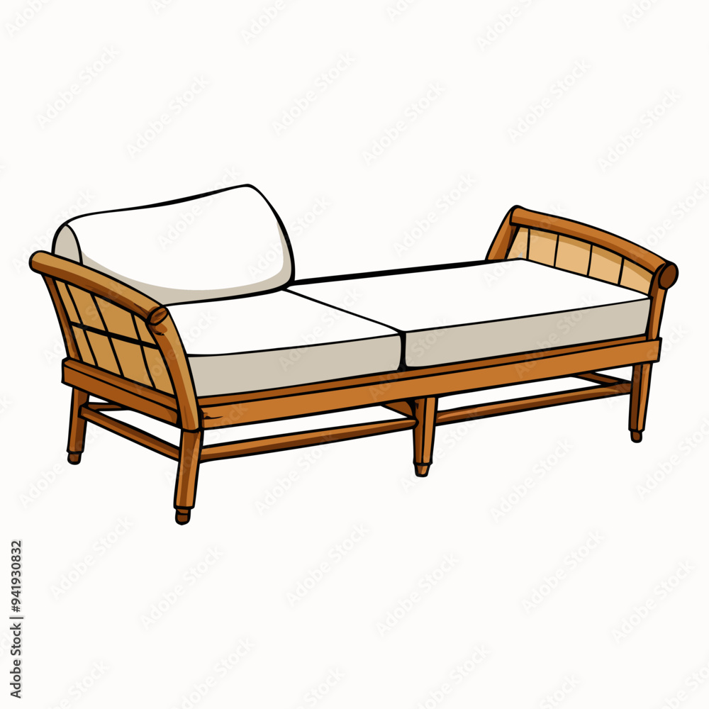 Minimalist Rattan Daybed on White Background vector Minimalist Rattan Daybed on White Background vector