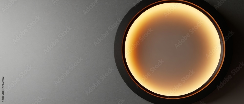 A round light fixture with a yellow glow A round light fixture with a yellow glow