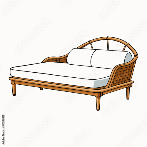 Minimalist Rattan Daybed on White Background vector