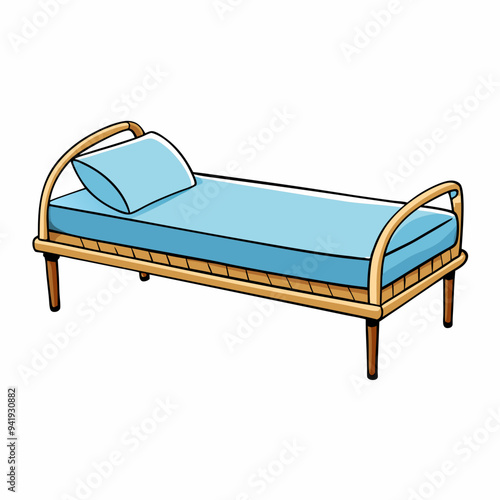 Minimalist Rattan Daybed on White Background vector