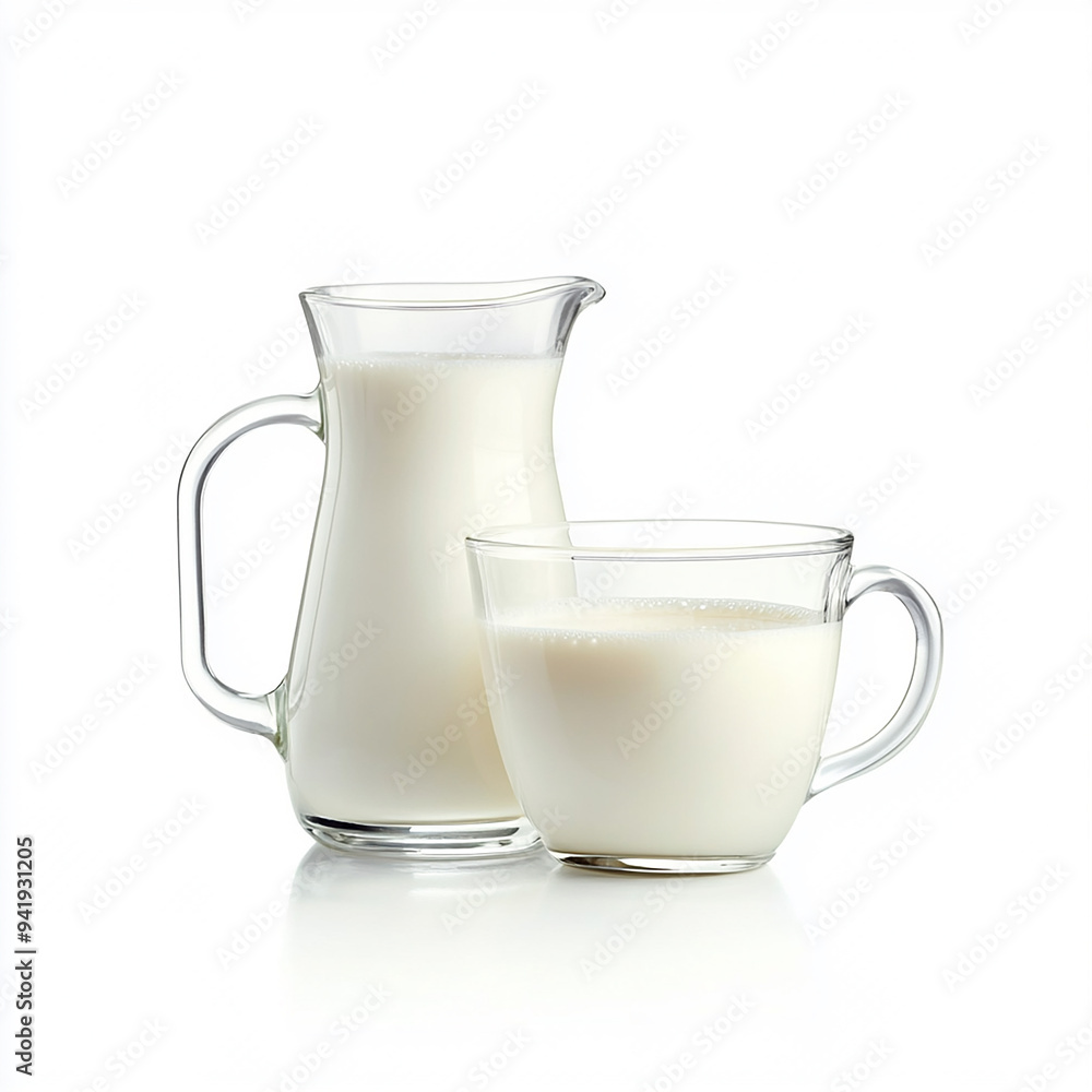 Isolated Glass and Jug of Milk on White Isolated Glass and Jug of Milk on White