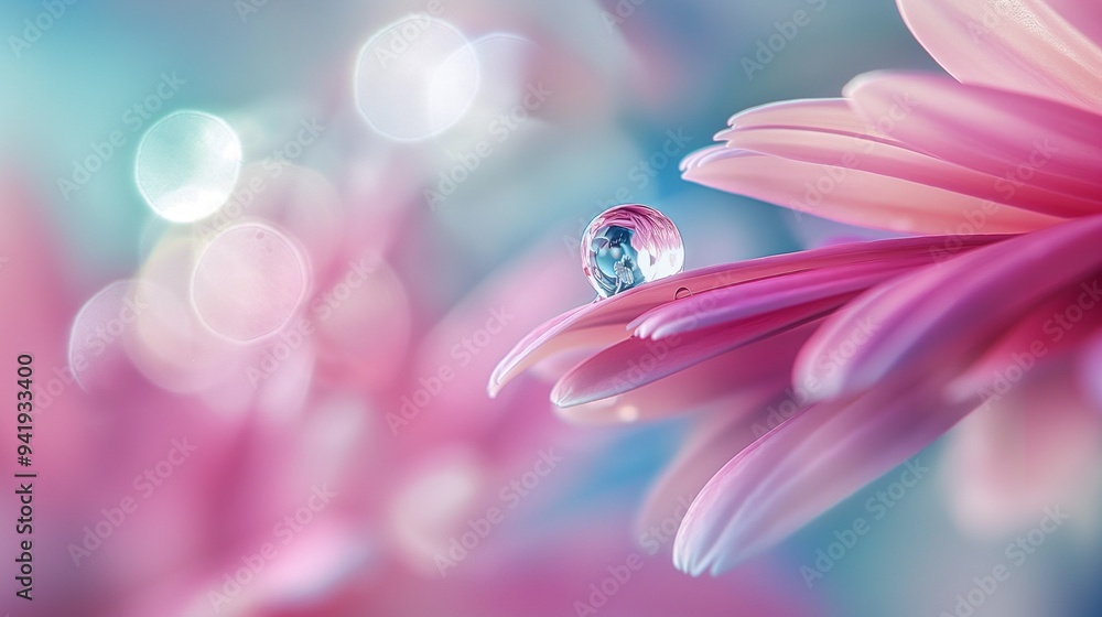 Fototapeta premium crystal water drop on flower petals, light colors