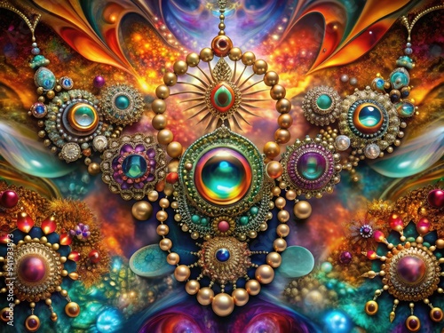 Wallpaper Mural Surrealist Indian Jewelry Dream: Abstract shapes, distorted perspectives, ethereal gemstones, otherworldly background Torontodigital.ca