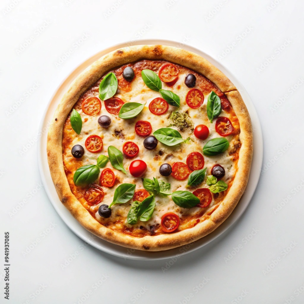 Tasty pizza with fresh ingredients on a white background Tasty pizza with fresh ingredients on a white background