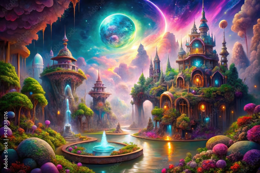 Fototapeta premium Surreal Sanctuary: Dreamlike, Fantastical, Surrealism, Psychedelic, Fluid