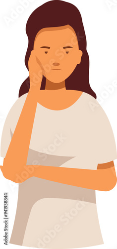 Young woman looking sad and discouraged, holding her face in her hand
