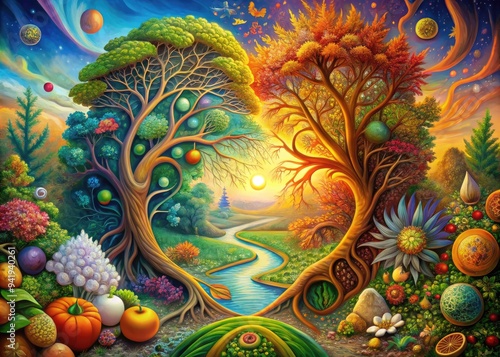 Wallpaper Mural Symbiotic Symphony in Nature's Canvas: Harmony, unity, organic shapes, warm colors, interconnectedness Torontodigital.ca