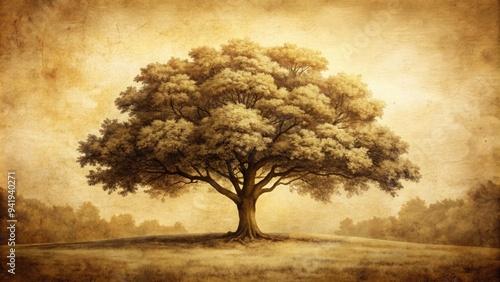 Sylvan Sepia: Vintage sketch of a tree in warm, sepia tones, evoking nostalgia and tranquility.