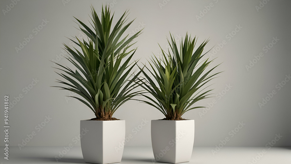PNG Illustration of a Tall Yucca Plant with Spiky Green Leaves in a White Planter on a White Background PNG Illustration of a Tall Yucca Plant with Spiky Green Leaves in a White Planter on a White Background
