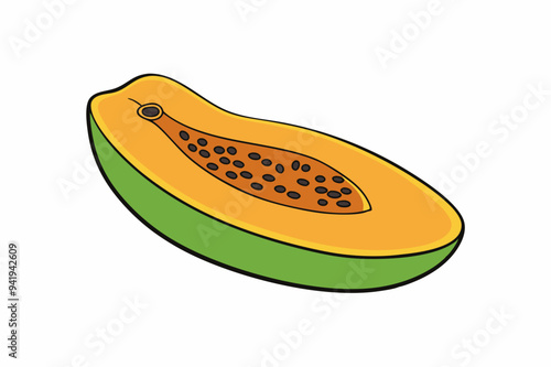 Papaya Slice Line Art Vector on White Background