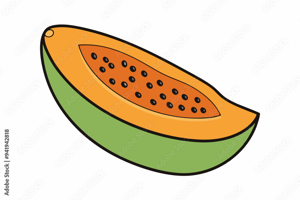 Papaya Slice Line Art Vector on White Background Papaya Slice Line Art Vector on White Background