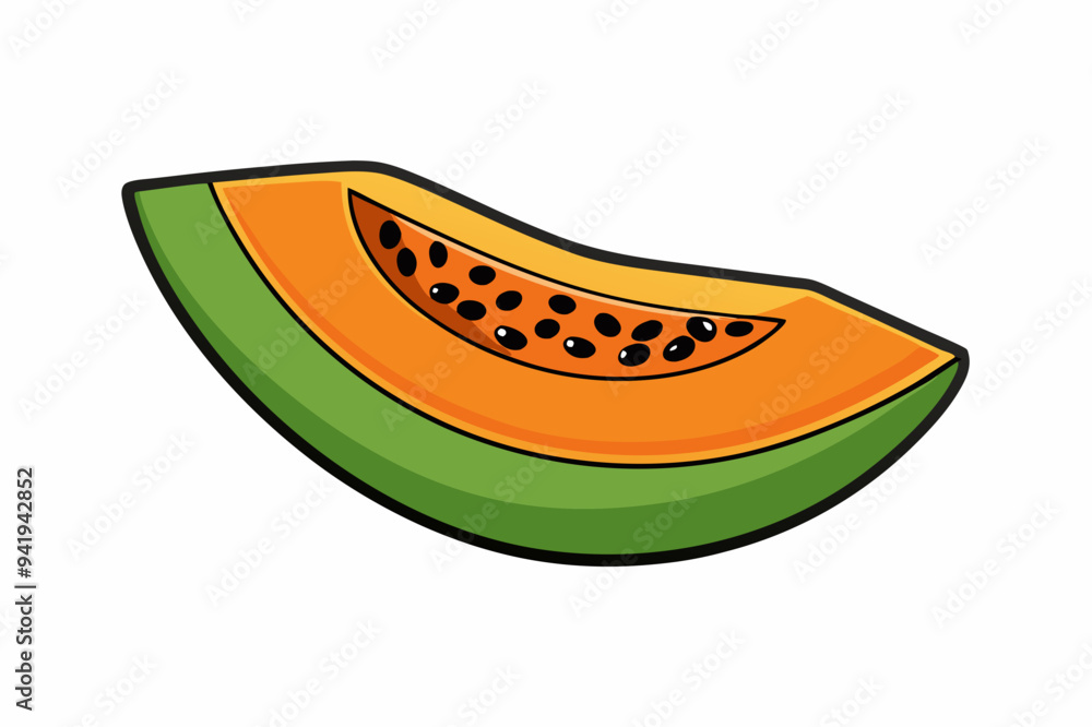 Papaya Slice Line Art Vector on White Background Papaya Slice Line Art Vector on White Background