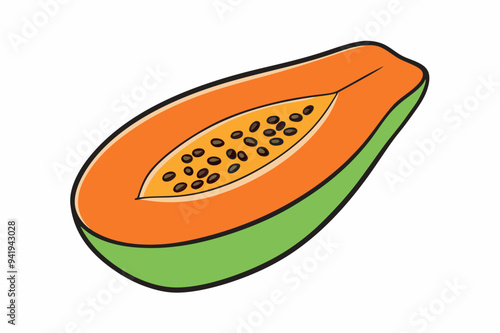 Papaya Slice Line Art Vector on White Background