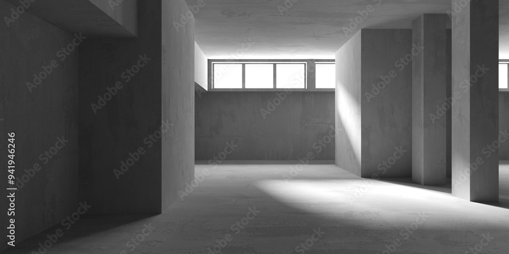 Fototapeta premium Concrete room with abstract interior. Open space. Industrial background template