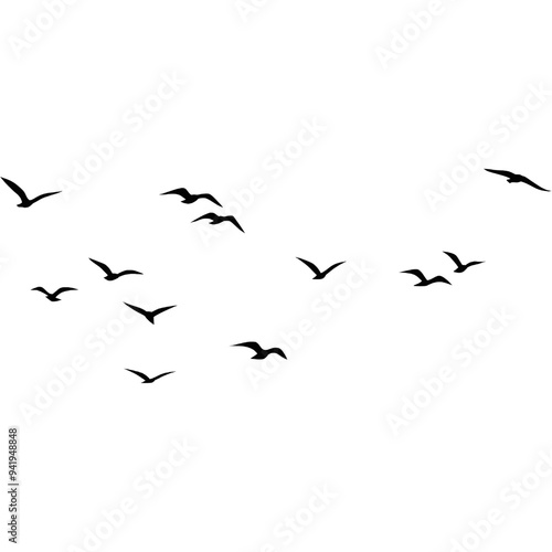 A flock of flying birds, Pigeons Flying Silhouettes, swallow Flying Silhouettes, group of birds in the sky, Silhouettes of wild birds in flight
