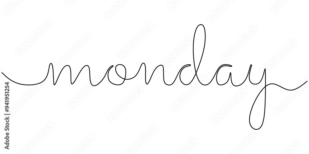 Monday word in continuous line art. Minimalist handwritten phrase illustration. Monday word in continuous line art. Minimalist handwritten phrase illustration.