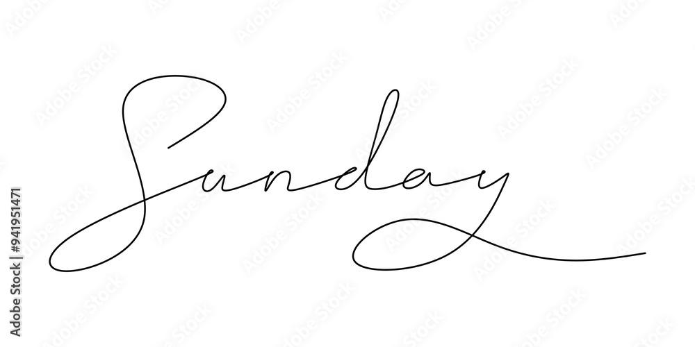 Sunday word drawn in one line. Minimalist handwritten phrase illustration. Sunday word drawn in one line. Minimalist handwritten phrase illustration.