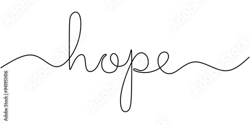 Hope word in continuous line drawing. Minimalist handwritten phrase illustration.