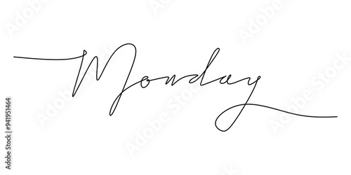 Monday word drawn in one line. Minimalist handwritten phrase illustration.