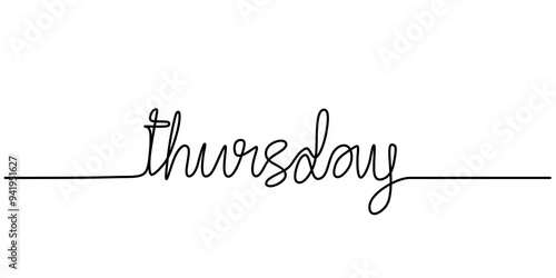 Thursday word in minimalist line art. Handwritten phrase illustration.