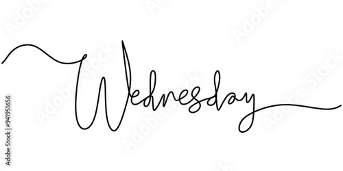 Wednesday word in minimalist line art. Handwritten phrase illustration.
