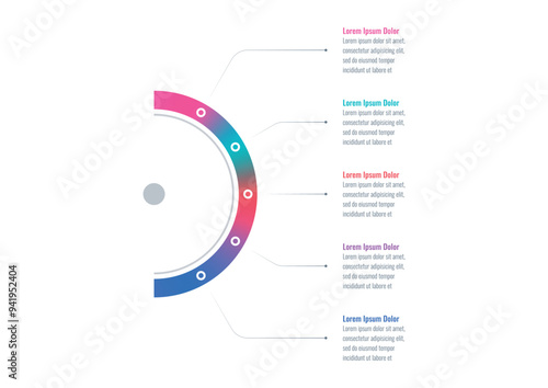 Infographic template for annual report, magazine. Infographic template for industry, education, business, science. five options briefing template. semicircle information template