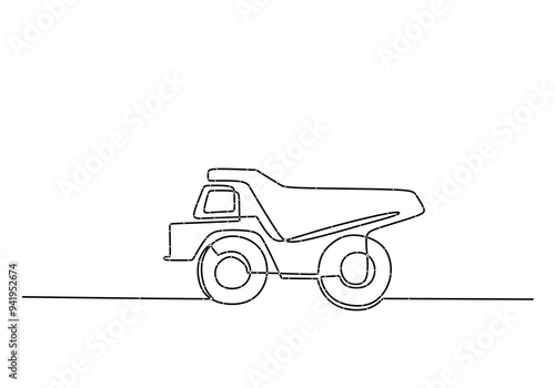 Mining Truck One Line Art. Modern one-line sketch of a mining vehicle.