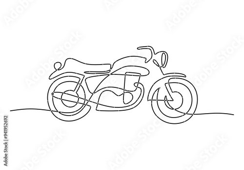 Vintage Motorbike One Line Drawing. Classic motorcycle depicted in continuous line style.
