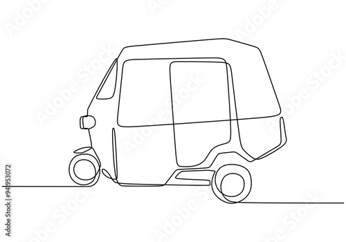 Bajaj Tuk Tuk Minimalist Line Art. Continuous line drawing of traditional Bangkok transportation.