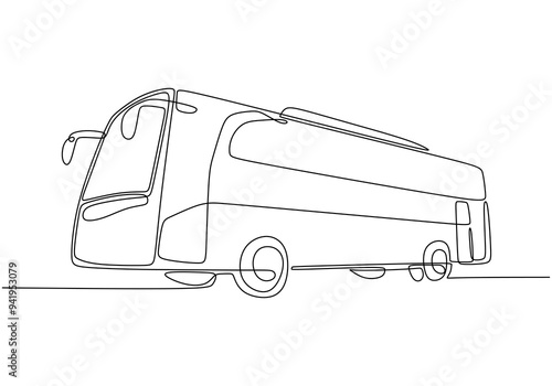 Public Bus One Line Drawing. Minimalist line art of a bus in a single line style.