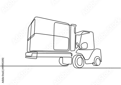 Forklift with Boxes Line Art. Heavy machinery illustrated in a single line art design.