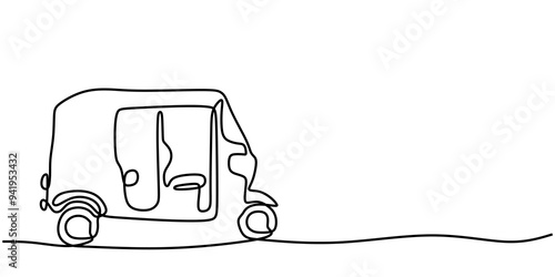 Van Minimalist Line Drawing. Simple one-line sketch of a van for vehicle concepts.
