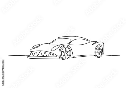 Sport Car One Line Art. Vector drawing of a supercar with an electric vehicle background.