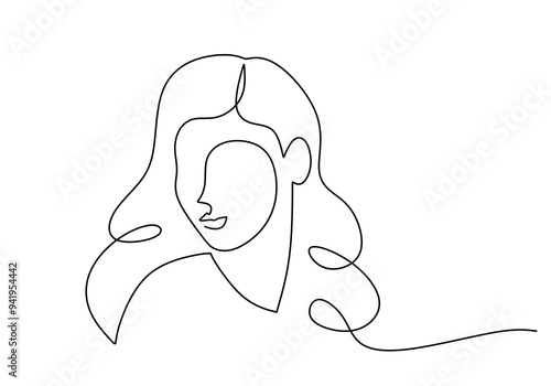Abstract female face rendered in one continuous line minimalist style on white
