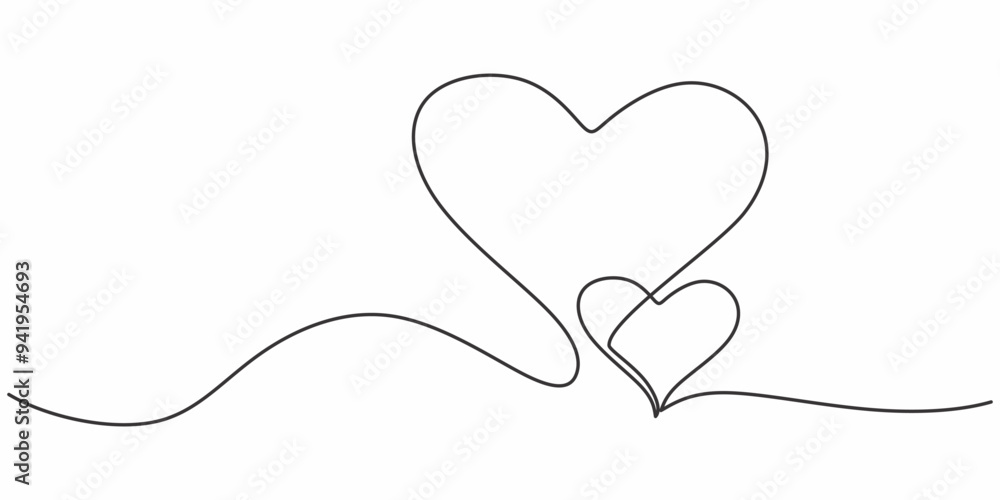 Minimalist Drawing of Two Hearts - Valentine’s Day Couple Concept in Line Art. Minimalist Drawing of Two Hearts - Valentine’s Day Couple Concept in Line Art.