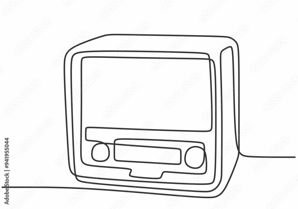 Single Line Drawing of an Old Radio - Minimalist Retro Object Isolated on White Background. Single Line Drawing of an Old Radio - Minimalist Retro Object Isolated on White Background.