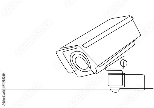 Continuous Line Drawing of a CCTV Camera - Traffic Monitoring and Security System Concept.