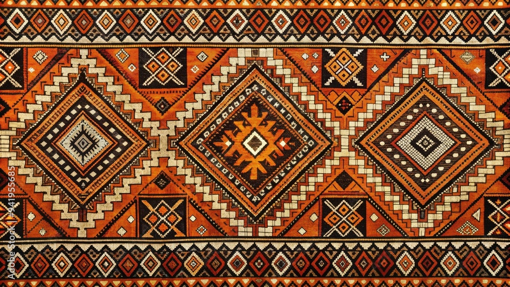 Tribal Tapestry: Orange, Brown, Black, Patterns, Ethnic, Cultural, Intricate Tribal Tapestry: Orange, Brown, Black, Patterns, Ethnic, Cultural, Intricate