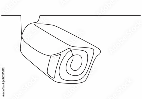 One Line Drawing of CCTV Camera - Traffic Monitoring and Security Concept in Minimalist Style.