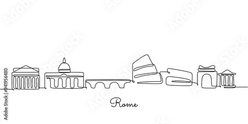 One continuous line drawing of Rome skyline vector illustration. Modern city in Europe vector design