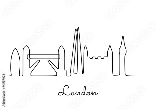 Continuous single one line drawing London skyline. City concept. Continuous line draw design graphic