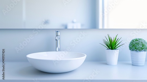 A white bathroom with a large bathtub and a potted plant