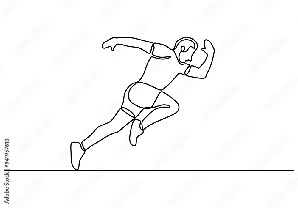 Fototapeta premium Single Line Drawing of Runner. Continuous Art of Sprinting Athlete.