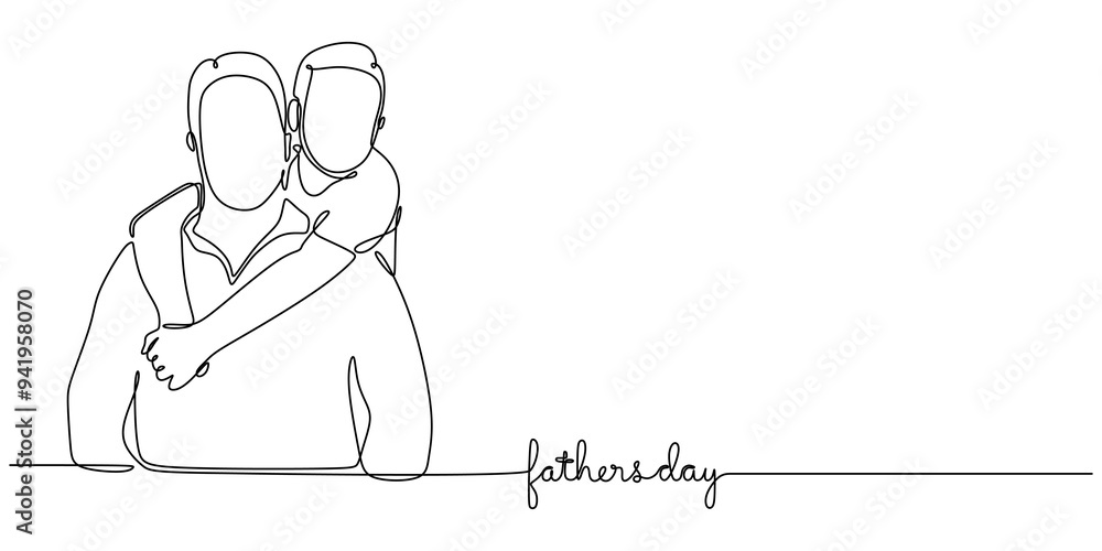 Minimalist Fathers Day Line Art Dad Embracing Child Minimalist Fathers Day Line Art Dad Embracing Child