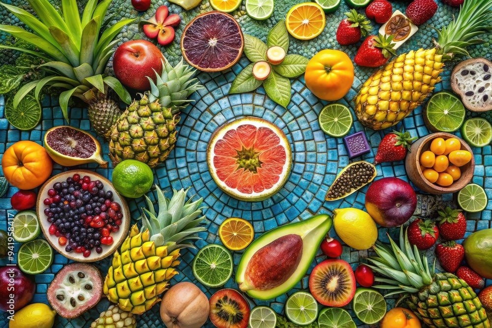 custom made wallpaper toronto digitalTropical Mosaic: Overhead image of tropical fruits, exotic, colorful, summery