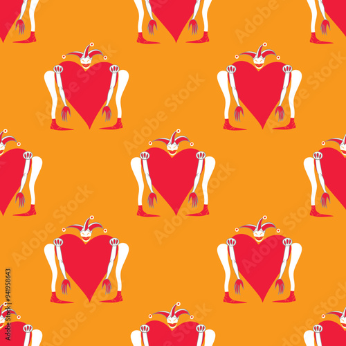 Harlequin with heart . Repeating background for textile, wrapping paper or Wallpaper.