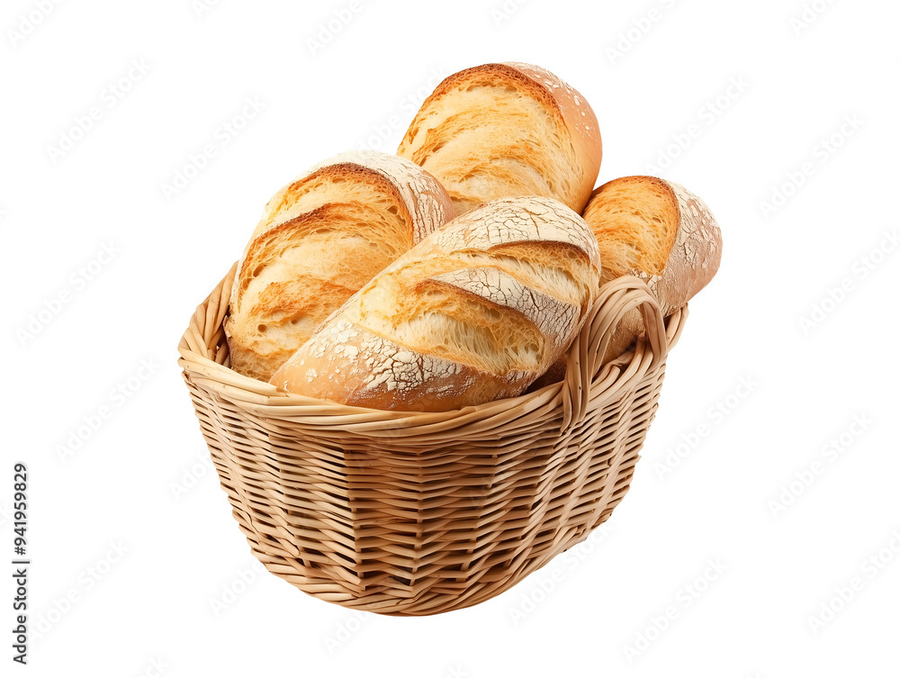 Basket with sliced bread loaves isolated on transparent or white background Basket with sliced bread loaves isolated on transparent or white background